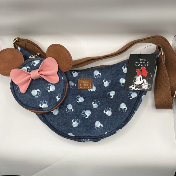Disney BioWorld Minnie Mouse Crossbody Purse W/Change Purse 3D Pink Bow & Ears - Picture 1 of 3